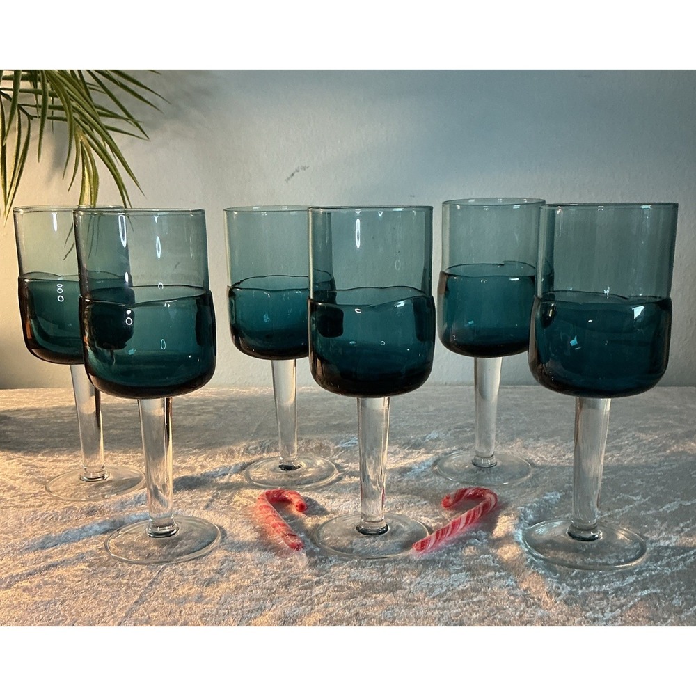 Celebrate Holidays Set 6 Pier 1 Glasses Blue Cup Double Dip Hand Blown Glass